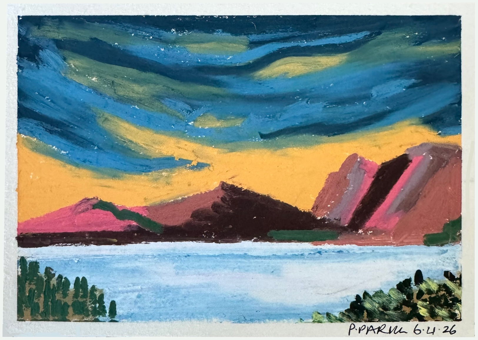 Mount Lyell, Oil pastel on archival paper